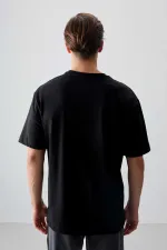 Tommylife Toptan O Yaka Oversize Baskılı Erkek T-Shirt 88356 Siyah