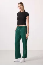 Tommylife Toptan Yumuşak Dokulu Yan Panel Detaylı Geniş Paça Kadın Palazzo Pantolon - 94669 Yeşil
