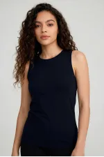 Tommylife Toptan Lacivert Slim Fit Basic O Yaka Sıfır Kol Kadın Atlet - 97313