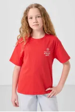 Tommylife Toptan Pamuklu O Yaka Oversize Fit Basic Kız Çocuk T Shirt 75178 Fiesta