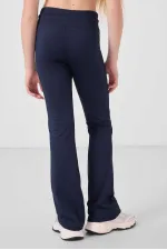 Tommylife Toptan Esnek Standart Fit Basic Performans İspanyol Paça Kız Çocuk Tayt 75193 İndigo