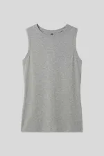 Tommylife Toptan Gri Melanj Slim Fit Basic O Yaka Sıfır Kol Kadın Atlet - 97313