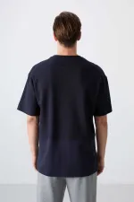 Tommylife Toptan O Yaka Oversize Basic Erkek T-Shirt 88337 Lacivert