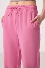 Tommylife Toptan Keten Geniş Paça Rahat Form Kadın Palazzo Pantolon - 94675 Fuşya