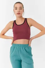 Tommylife Wholesale Burgundy Basic Sleeveless Slim Fit U-Neck Women's Crop Top Tank Top - 97162