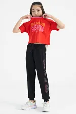 Tommylife Toptan Fiesta Renkli Yazı Baskılı O Yaka Oversize  Kısa Kollu Kız Çocuk T-Shirt - 75111