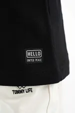 T-shirt garçon Tommylife Wholesale noir, col rond, coupe standard, imprimé, taille serveur, réf. 11145