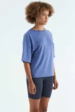 Tommylife Toptan Eflatun O Yaka Baskı Detaylı Oversize Kısa Kol Kadın T-Shirt - 97263