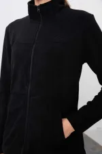 Ensemble de survêtement en polaire Tommylife Wholesale pour femme, coupe classique, col montant, taille oversize, noir, référence 95339