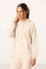 Ensemble tunique de survêtement oversize à capuche et texture douce Tommylife pour femme - 95348 Beige