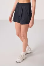 Tommylife Toptan Polyester Gizli Cep Fermuarlı Rahat Form Kadın Şort - 91014 Antrasit