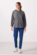 Sweat-shirt tunique oversize à capuche et texture douce Tommylife pour femme - 97302 Gris foncé