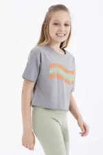 Tommylife Wholesale Grey Oversize Colorful Printed Drop Shoulder Crew Neck Girls Crop T-Shirt - 75038