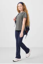 Tommylife Toptan Pamuklu O Yaka Oversize Fit Baskılı Kız Çocuk T Shirt 75177 Haki