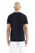 Tommylife Wholesale Adney Crew Neck Standard Fit Printed Men's T-Shirt 88230 Navy Blue