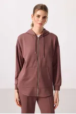 Tommylife Wholesale Soft Texture Hooded Oversize Women's Tunic Sweatshirt - 97302 Brown