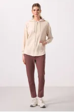 Tommylife Wholesale Soft Texture Hooded Oversize Women's Tunic Sweatshirt - 97302 Beige
