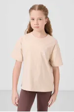 Tommylife Wholesale Cotton Crew Neck Oversize Fit Basic Girls' T-Shirt 75178 Beige