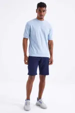 Tommylife Toptan İndigo Bağcıklı Standart Kalıp Basic Erkek Şort - 81212