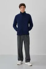 Sweat-shirt en polaire zippé à col montant pour homme Tommylife, modèle standard, vente en gros, 87992, indigo