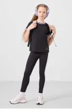 Ensemble de leggings Tommylife Wholesale pour filles, col rond, rayures latérales, coupe standard, noir, réf. 75191