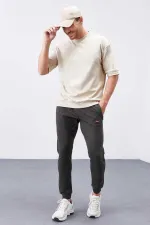 Tommylife Toptan Haki Fermuar Cepli Dar Kalıp Jogger Erkek Eşofman Alt - 84343
