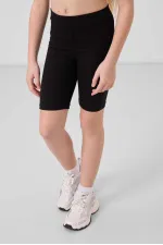 Tommylife Toptan Pamuklu Kısa Paça Standart Fit Basic Kız Çocuk Tayt 75188 Siyah