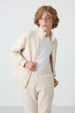 Tommylife Toptan 7-15 Yaş Dik Yaka Erkek Çocuk Eşofman Takımı 11256 Bej