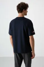 Tommylife Toptan O Yaka Oversize Baskılı Erkek T-Shirt 88369 Lacivert