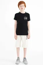 T-shirt garçon imprimé Tommylife Wholesale, taille serveur, col rond, coupe standard, référence 11121, noir