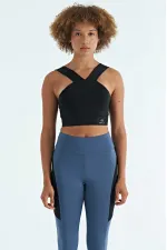 Tommylife Toptan Siyah Logo Baskılı Dar Kalıp Dalgıç Kumaş Kadın Büstiyer - 97259