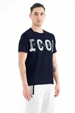 Tommylife Toptan Lacivert Yazı Baskı Detaylı O Yaka Standart Kalıp Erkek T-Shirt - 88187