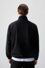 Tommylife Toptan Standart Kalıp Yarım Fermuar Polar Erkek Eşofman Takımı 85159 Siyah