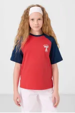 Tommylife Toptan O Yaka  Pamuklu Baskılı Oversize Fit Kız Çocuk T Shirt 75179 Fiesta