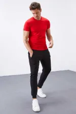 Tommylife Toptan Siyah Fermuar Cepli Dar Kalıp Jogger Erkek Eşofman Alt - 84343