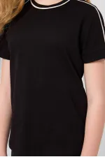 Tommylife Toptan Pamuklu O Yaka Oversize Fit Baskılı Kız Çocuk T Shirt 75177 Siyah