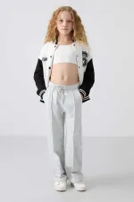 Tommylife Wholesale 7-15 Years Wide Leg Standard Fit Girls' Sweatpants 75144 Snow Melange