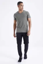 T-shirt basique Tommylife pour homme, col V, coupe standard, référence 87912 Çağla (vente en gros)
