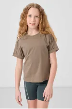 T-shirt basique Tommylife en coton, col rond, coupe oversize, pour fille, beige foncé, référence 75182.