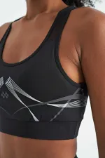 Soutien-gorge de sport Tommylife Wholesale pour femme, imprimé noir devant et dos, col en U, coupe ajustée - 97252