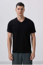 Tommylife Toptan V Yaka Standart Kalıp Basic Erkek T-Shirt 87912 Siyah