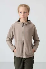 Sweat-shirt à capuche en polaire Tommylife pour filles de 7 à 15 ans, coupe standard, réf. 75152, beige foncé