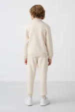 Tommylife Toptan 7-15 Yaş Dik Yaka Erkek Çocuk Eşofman Takımı 11256 Bej