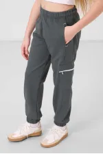 Tommylife Wholesale Crew Neck Printed Elasticated Hem Cargo Pocket Girls' Tracksuit Set 75173 White Khaki