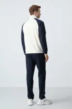 Tommylife Toptan Rahat Kalıp Dik Yaka Klasik Paça Erkek Eşofman Takımı 85113 Bej - Lacivert