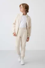 Tommylife Toptan 7-15 Yaş Dik Yaka Erkek Çocuk Eşofman Takımı 11256 Bej