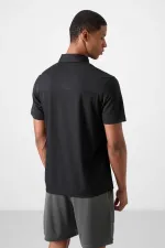 Tommylife Toptan Polo Yaka Standart Kalıp Aktif Spor Erkek T-Shirt 88402 Siyah