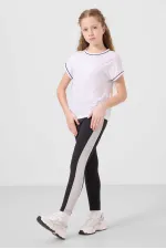Ensemble de leggings Tommylife Wholesale pour filles, col rond, rayures latérales, coupe standard, performance, blanc et noir, réf. 75191