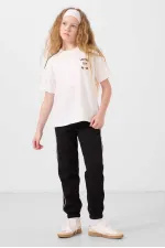 Ensemble de survêtement Tommylife Wholesale pour filles, col rond imprimé, ourlet élastiqué, coupe standard, réf. 75186, écru et noir