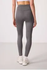 Tommylife Toptan Polyester Standart Fit Esnek Performans Kadın Tayt - 94666 Koyu Gri